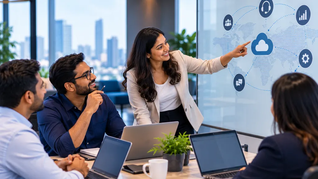 Team reviewing CCaaS platform architecture in a meeting room