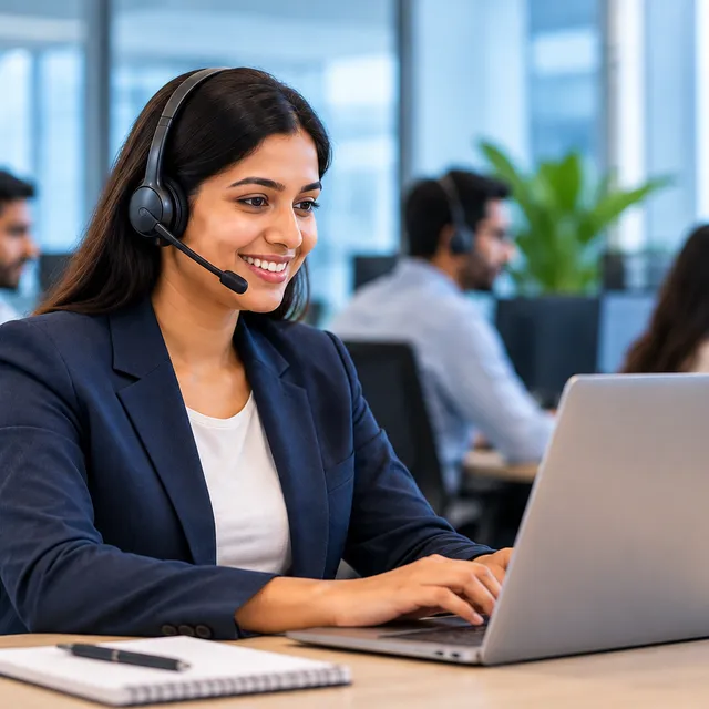 Contact centre agent assisting a customer over a headset